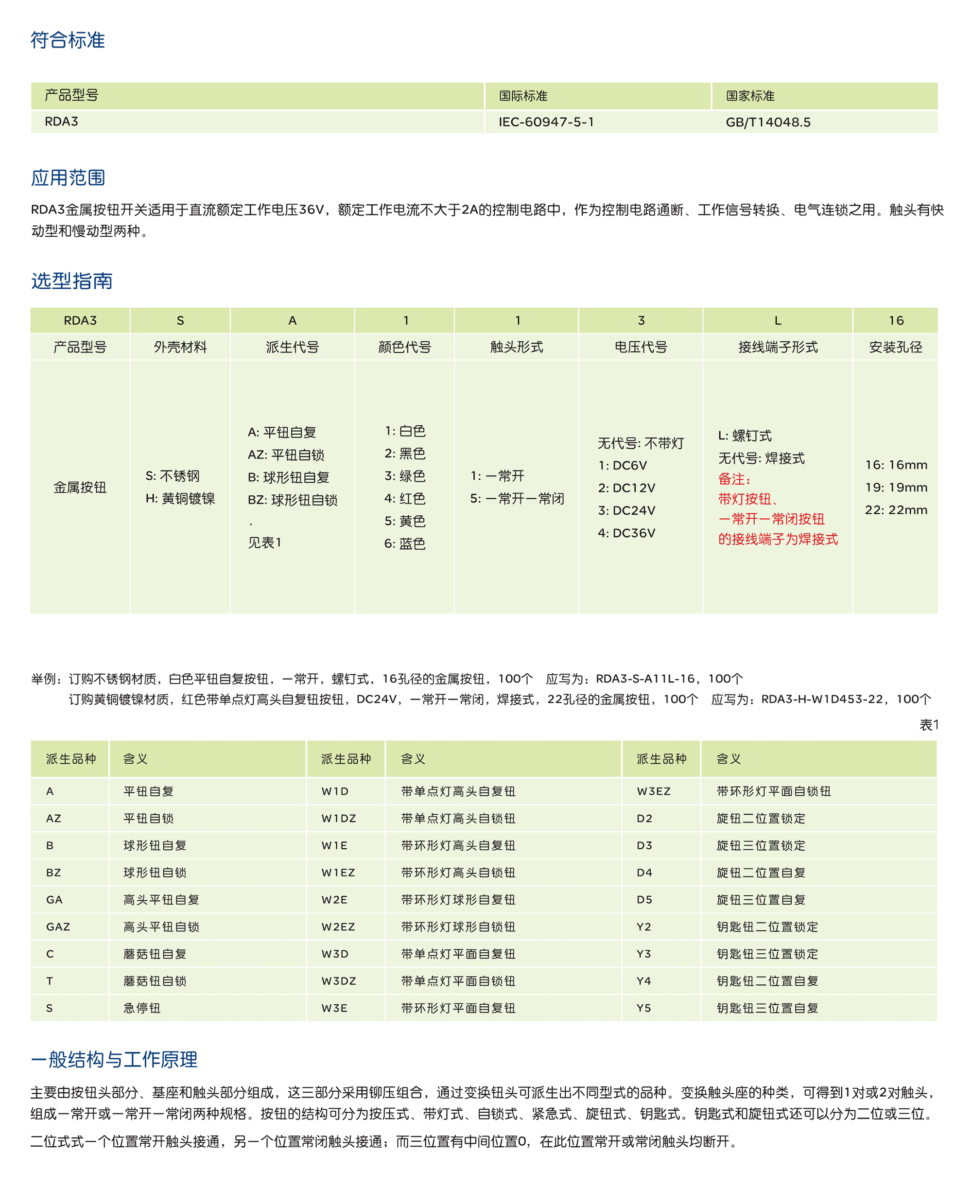 人民电器RDA3系列金属按钮开关 