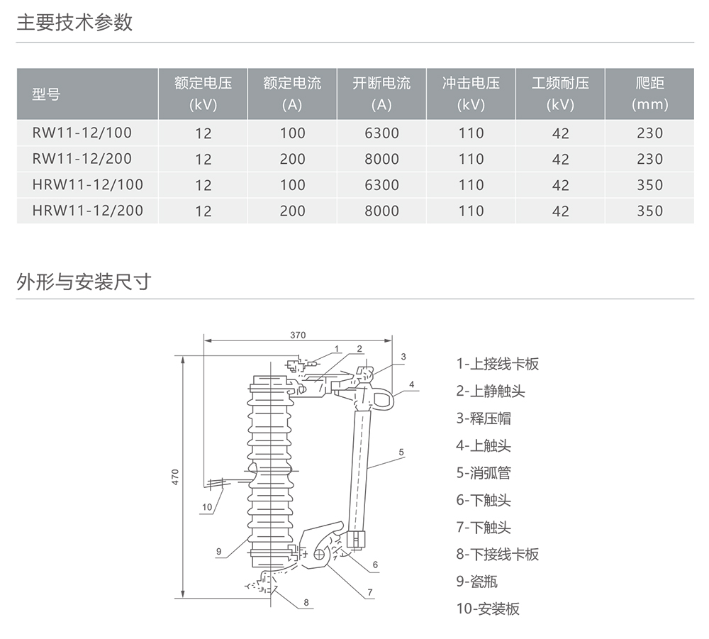 人民电器RW11-12型户外高压交流跌落式熔断器 