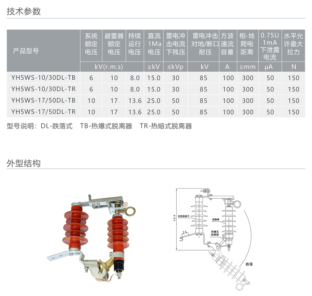 人民电器交流高压跌落式(可投式、可卸式)避雷器 