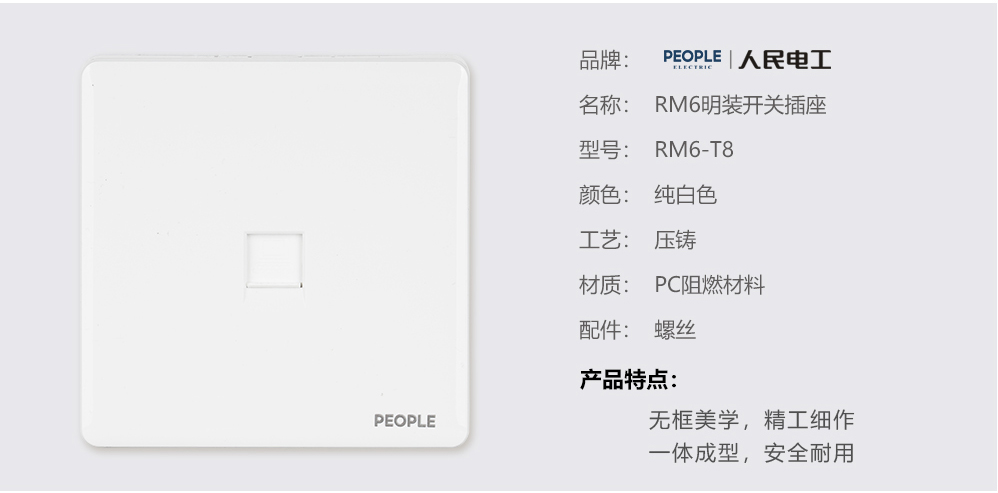 人民电器⼀联电脑插座(RM6) 