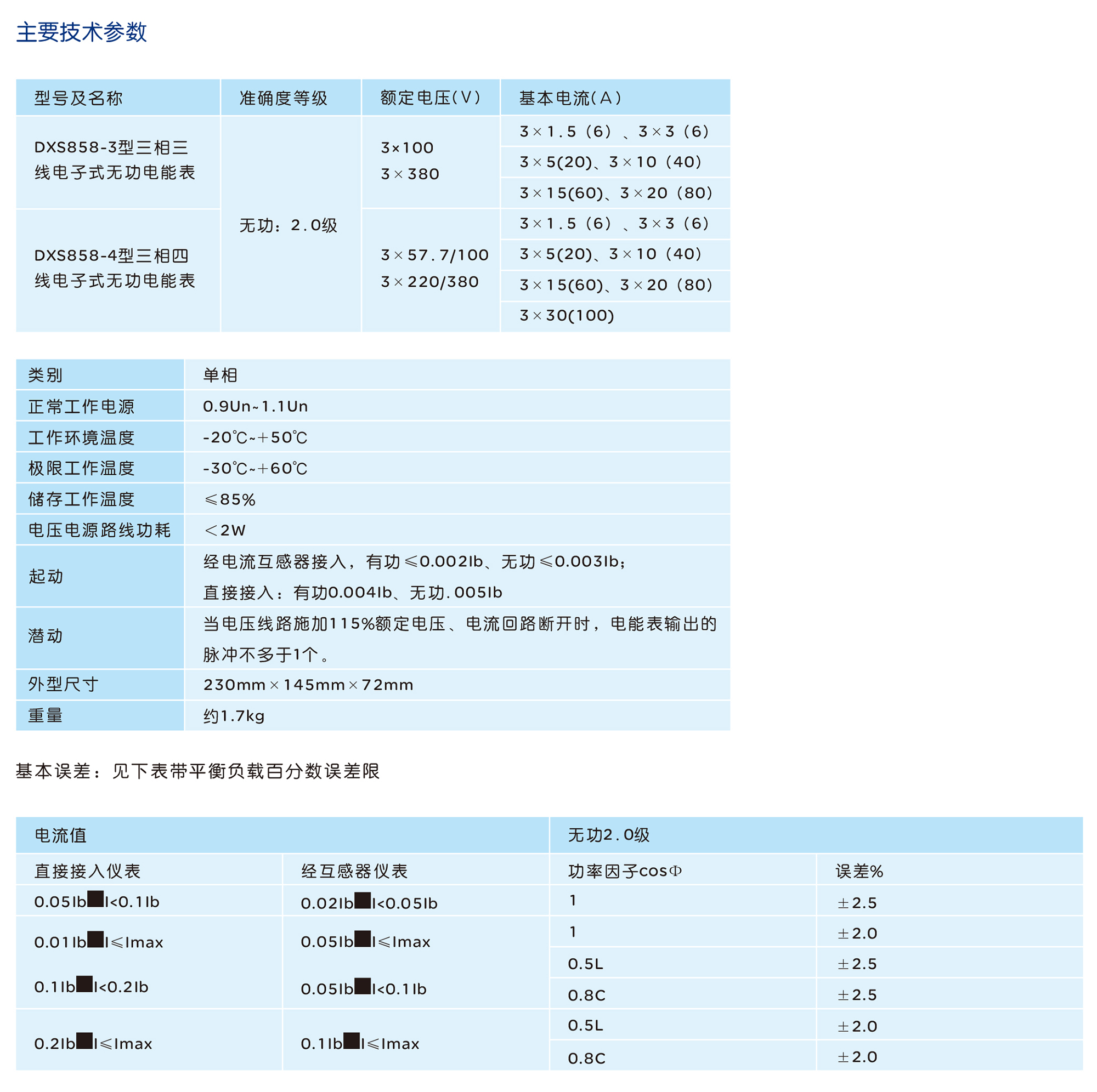 人民电器DXS858-3/DXS858-4型三相电子式无功电能表系列 