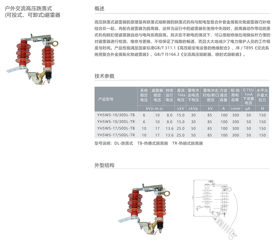 交流高压跌落式(可投式、可卸式)避雷器