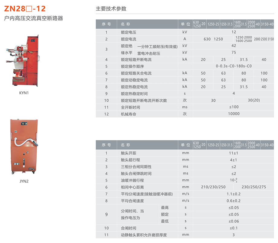 人民电器 ZN28□-12型户内高压交流真空断路器