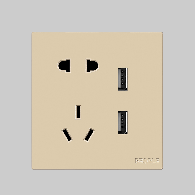 人民电器五孔带⼆位USB插座(R86H6) 